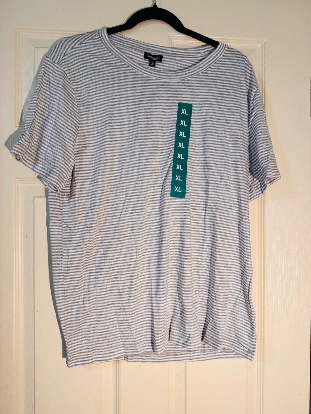 Splendid Striped Crewneck Tee in White and Light Gray XL